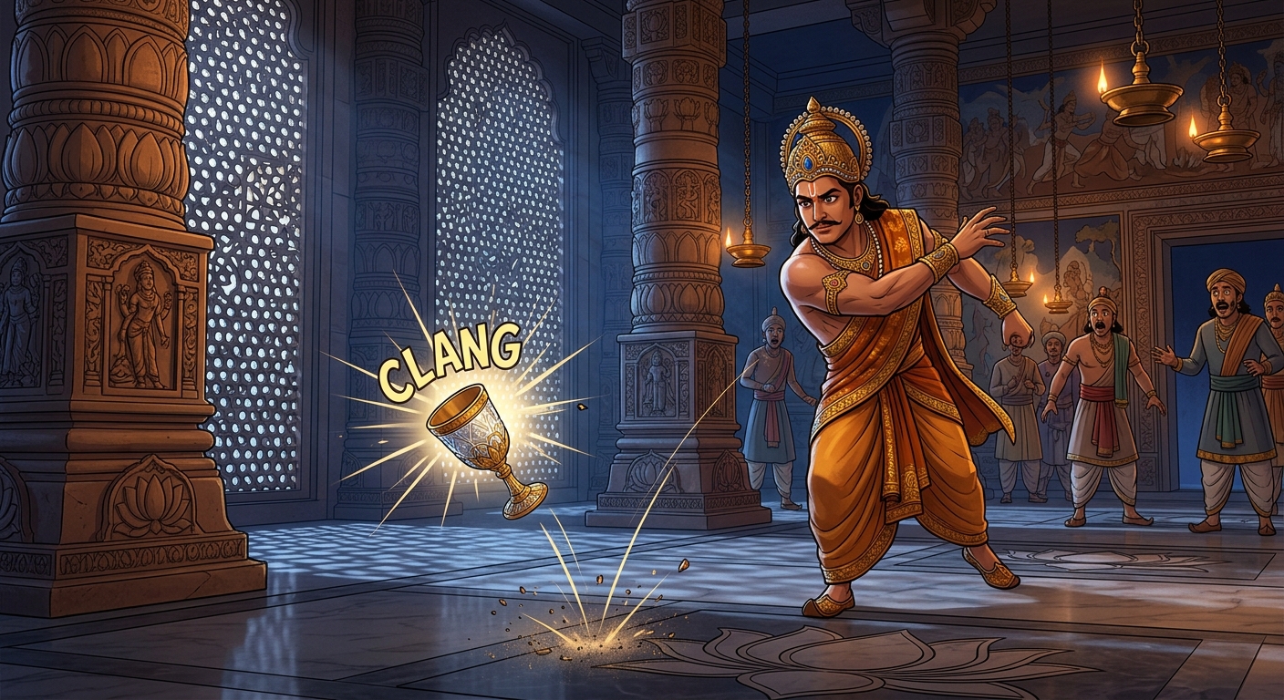Emperor Yashodharma hurls goblet with all his might against granite floor: CLANG!