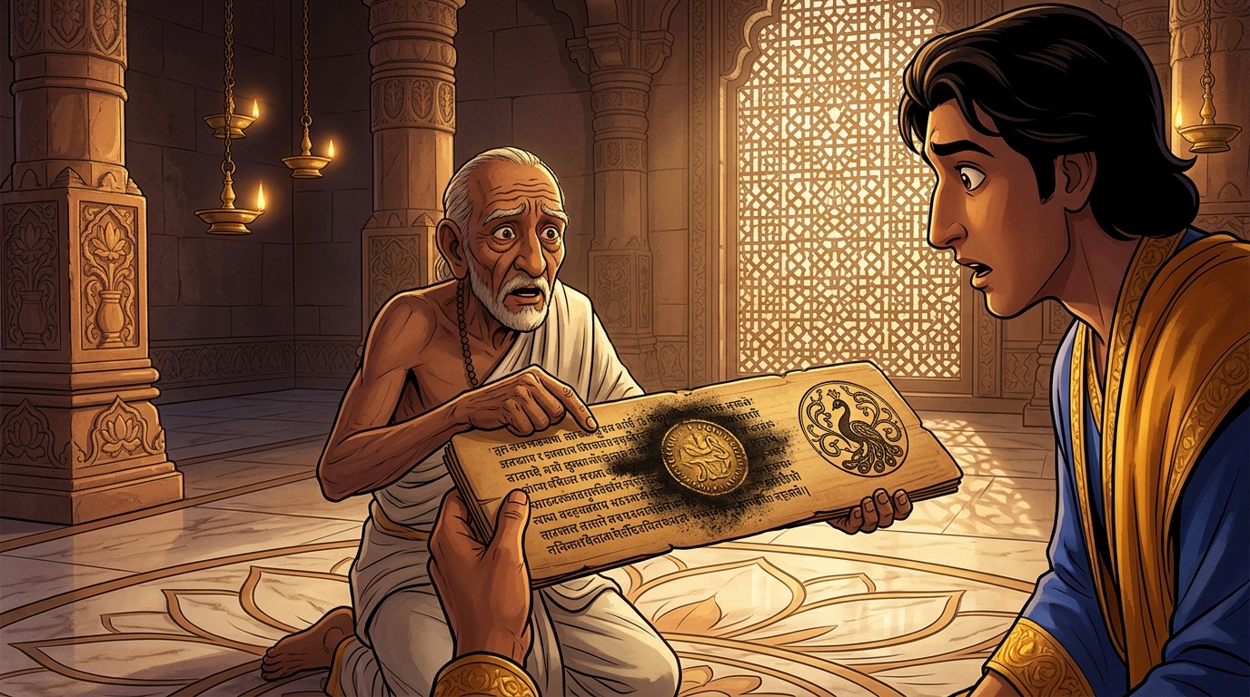 The soot reveals erased 30,000 gold coins bearing Dushtabuddhi's watermark seal