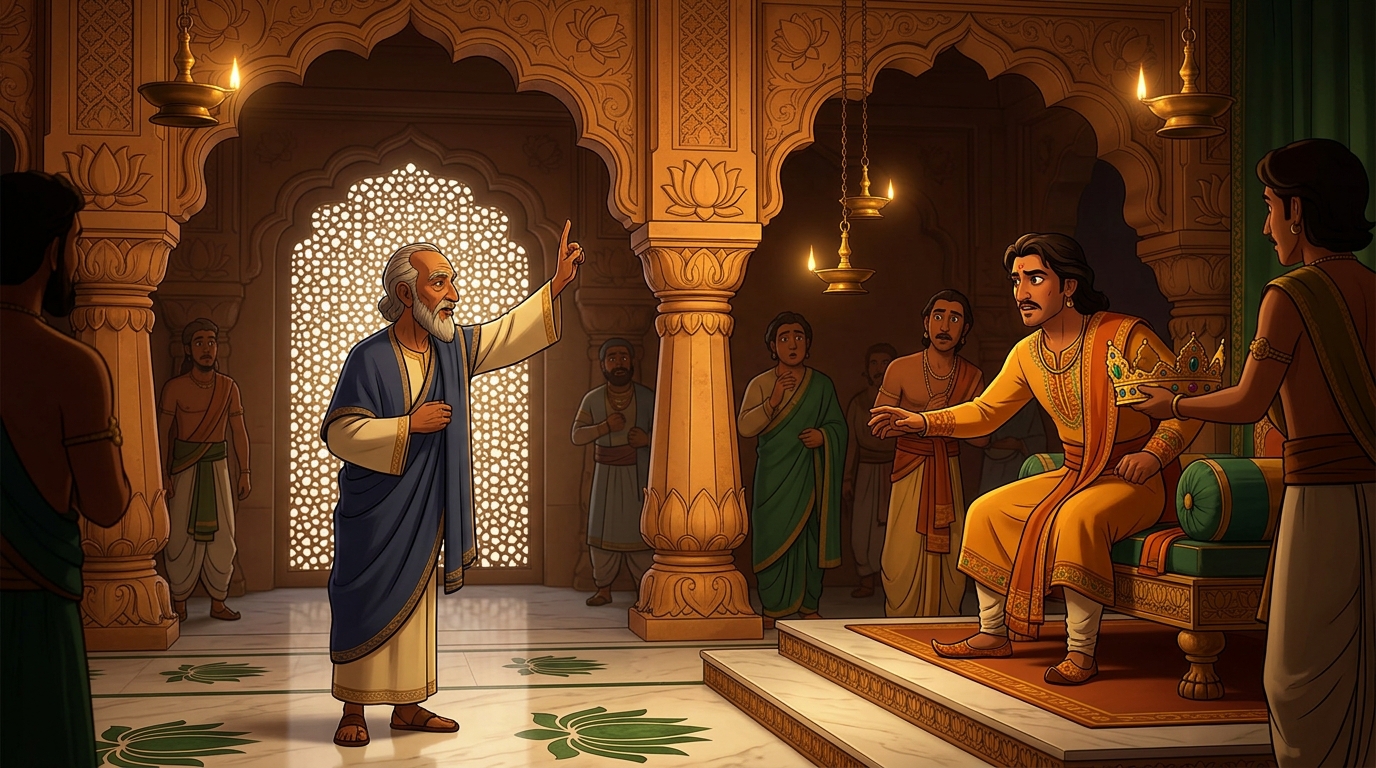 Chief Physician Charakadasa raises his hand, halting ceremony: 'Halt, Your Majesty!'