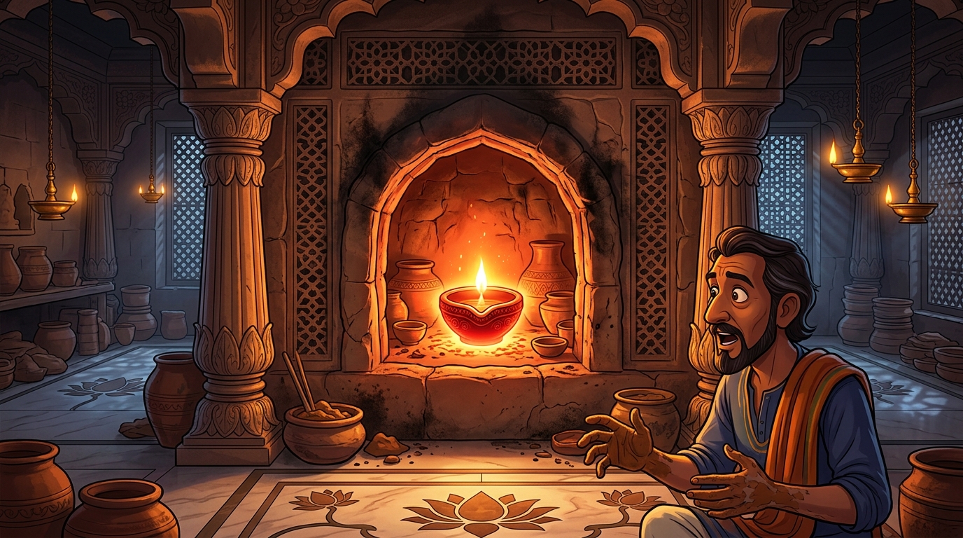 Prajapati's clay lamp vitrifies in white heat, fusing into diamond-hard ceramic stone