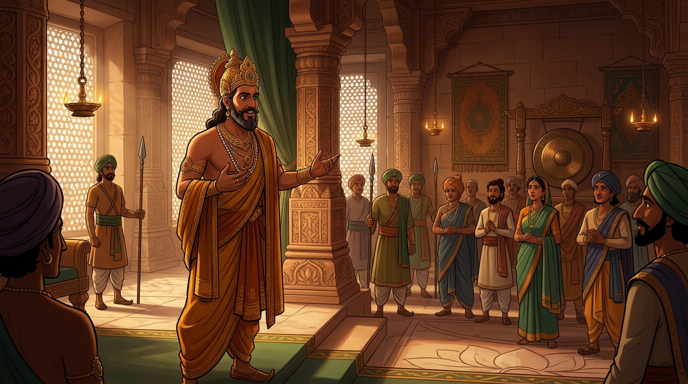 The King proclaims: 'Gold melts in furnace of ego, but humble earth is vitrified into lamp of truth!'