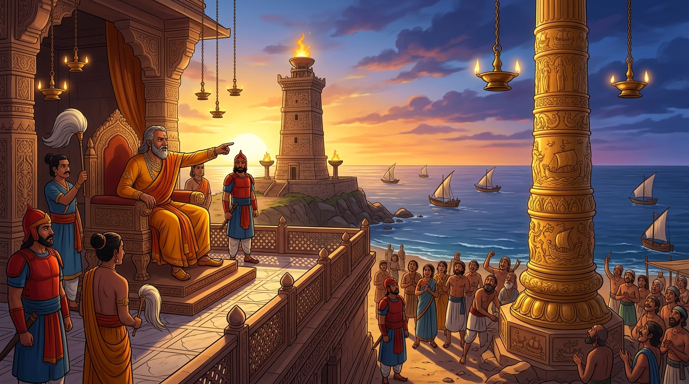 The King orders a golden commemorative pillar erected beside the Sopara lighthouse