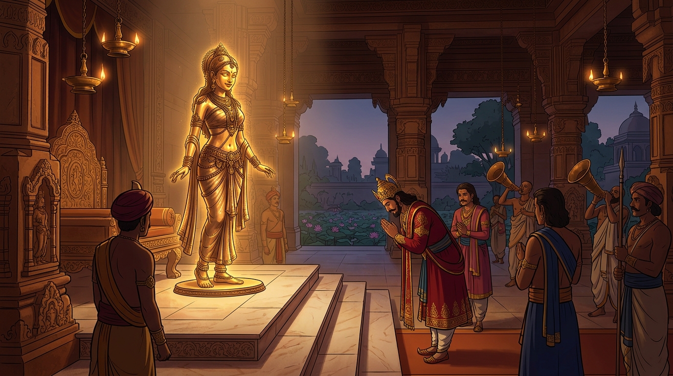 Vikramaditya surfaces holding the radiant jewel aloft like a blazing miniature sun
