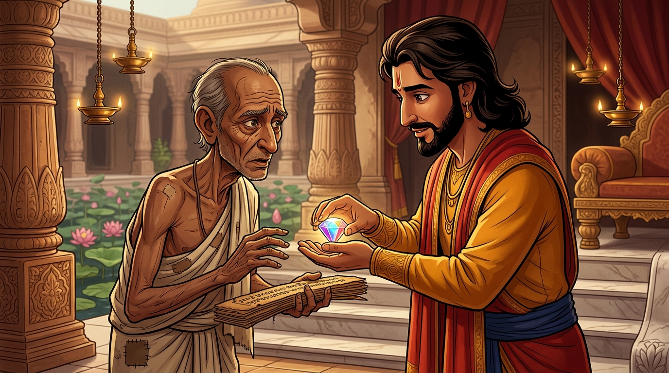 Somasharma stares in disbelief, asking if the warrior demands half the treasure