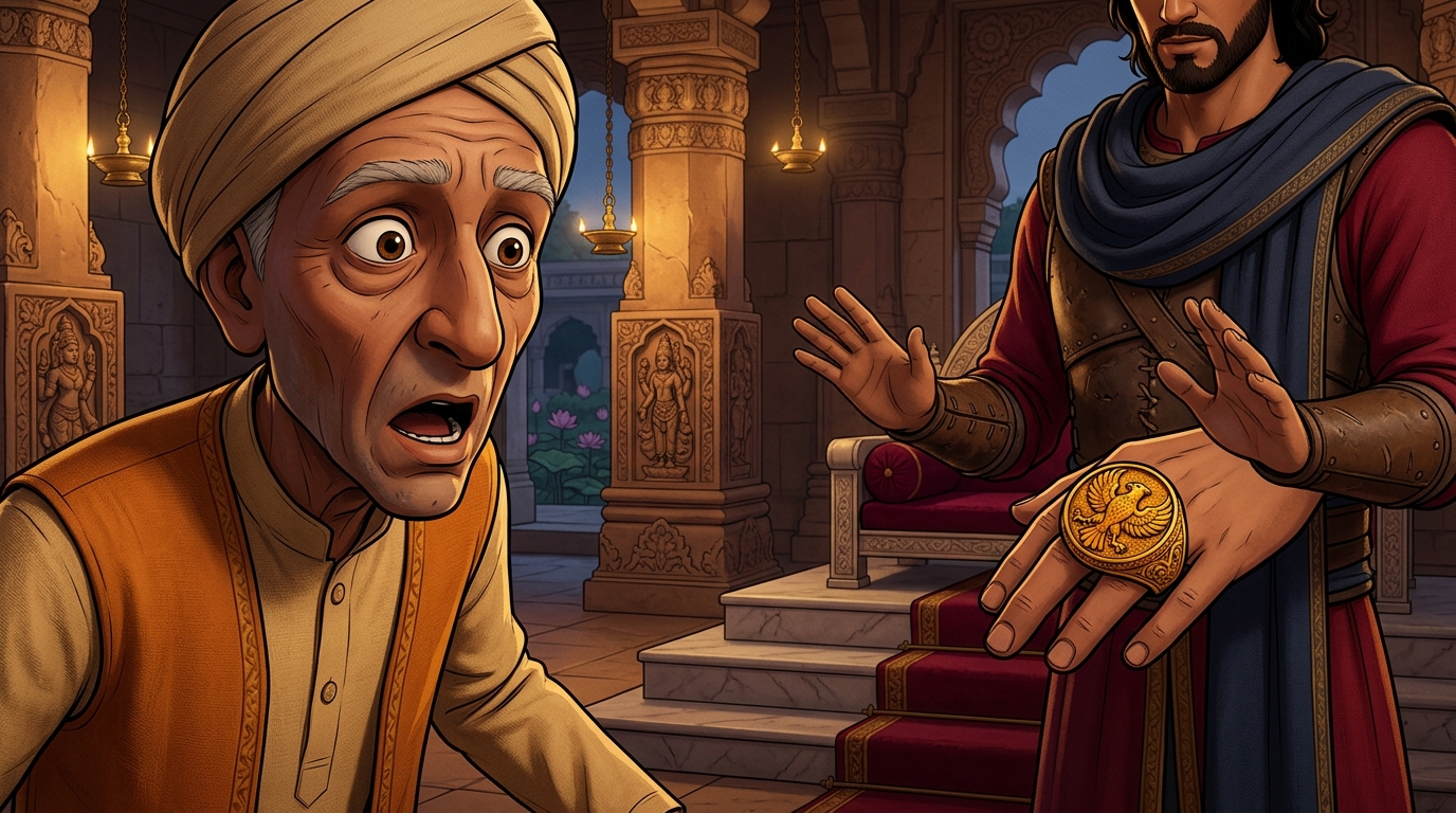 Somasharma falls prostrate at the Emperor's feet in tears of awe and repentance