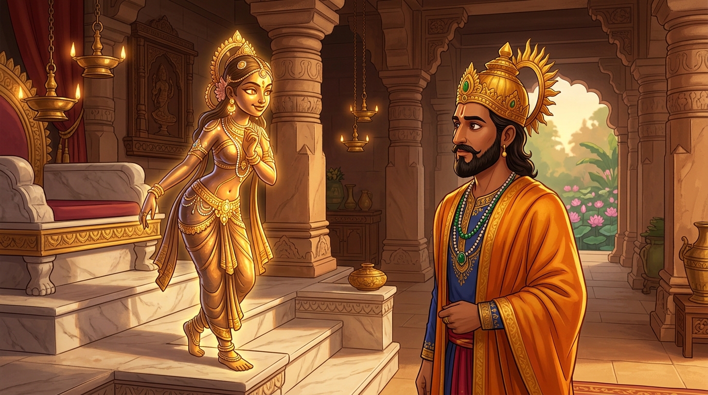 King Bhoja lowers his head in deep humility and self-awareness