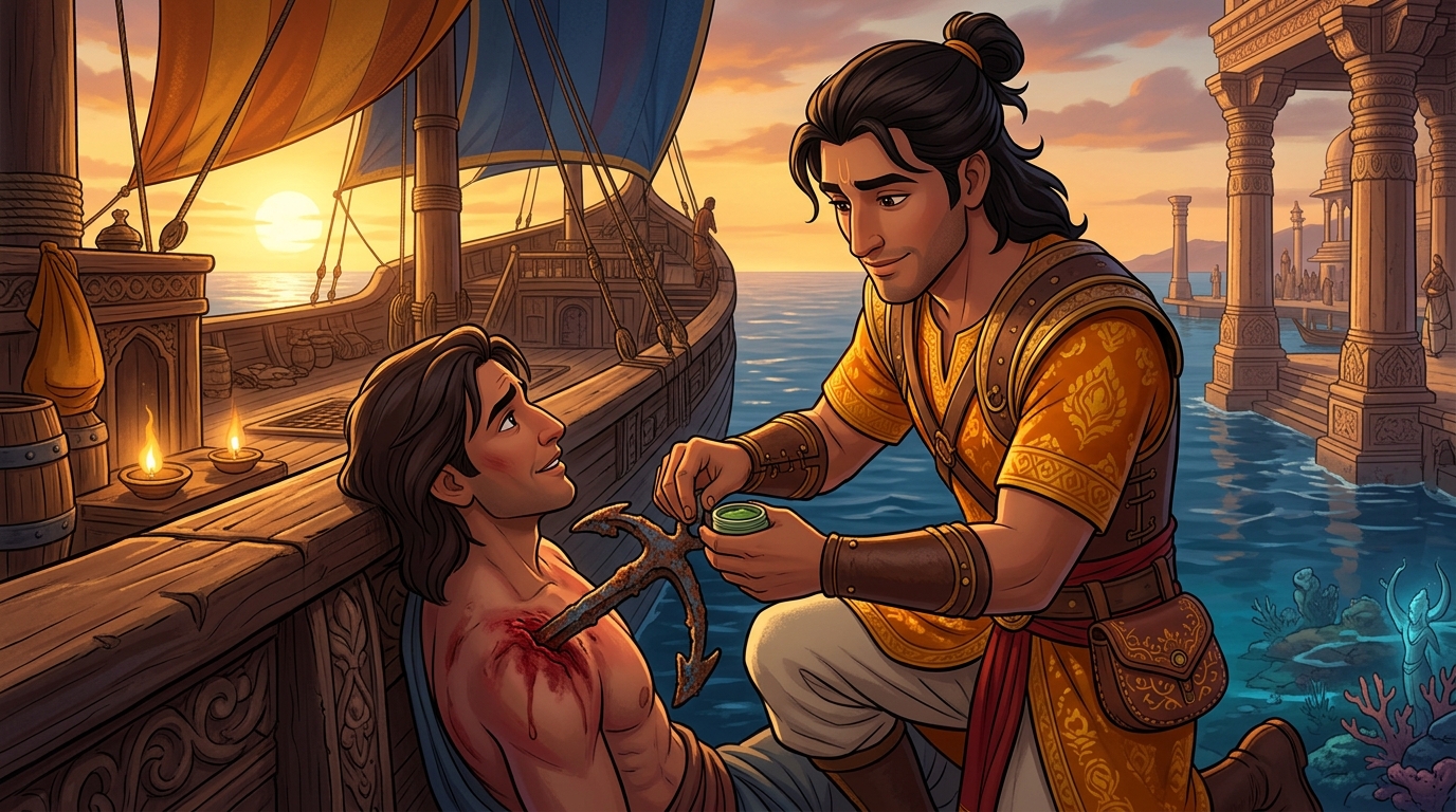 With gentle warrior hands and herbal balm, Vikramaditya dislodges the rusted iron anchor