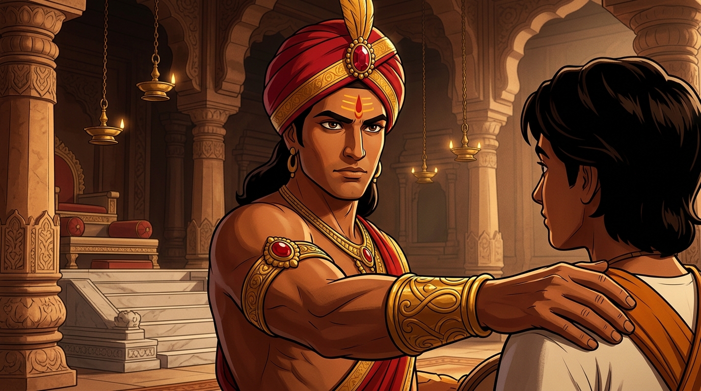 Vikramaditya places a reassuring hand on the musician's shoulder