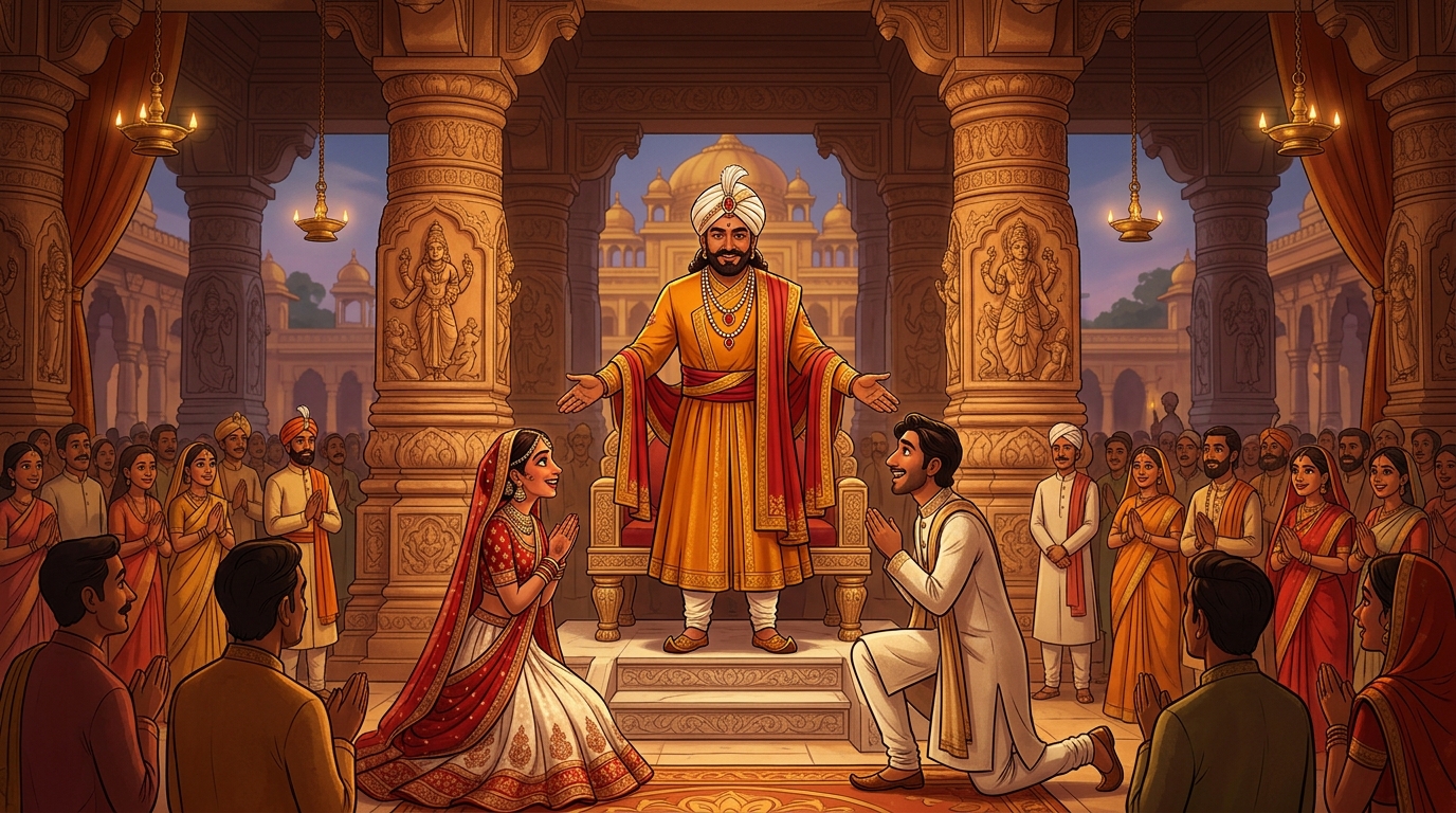 Emperor Vikramaditya grants the couple a magnificent golden palace in Ujjayini