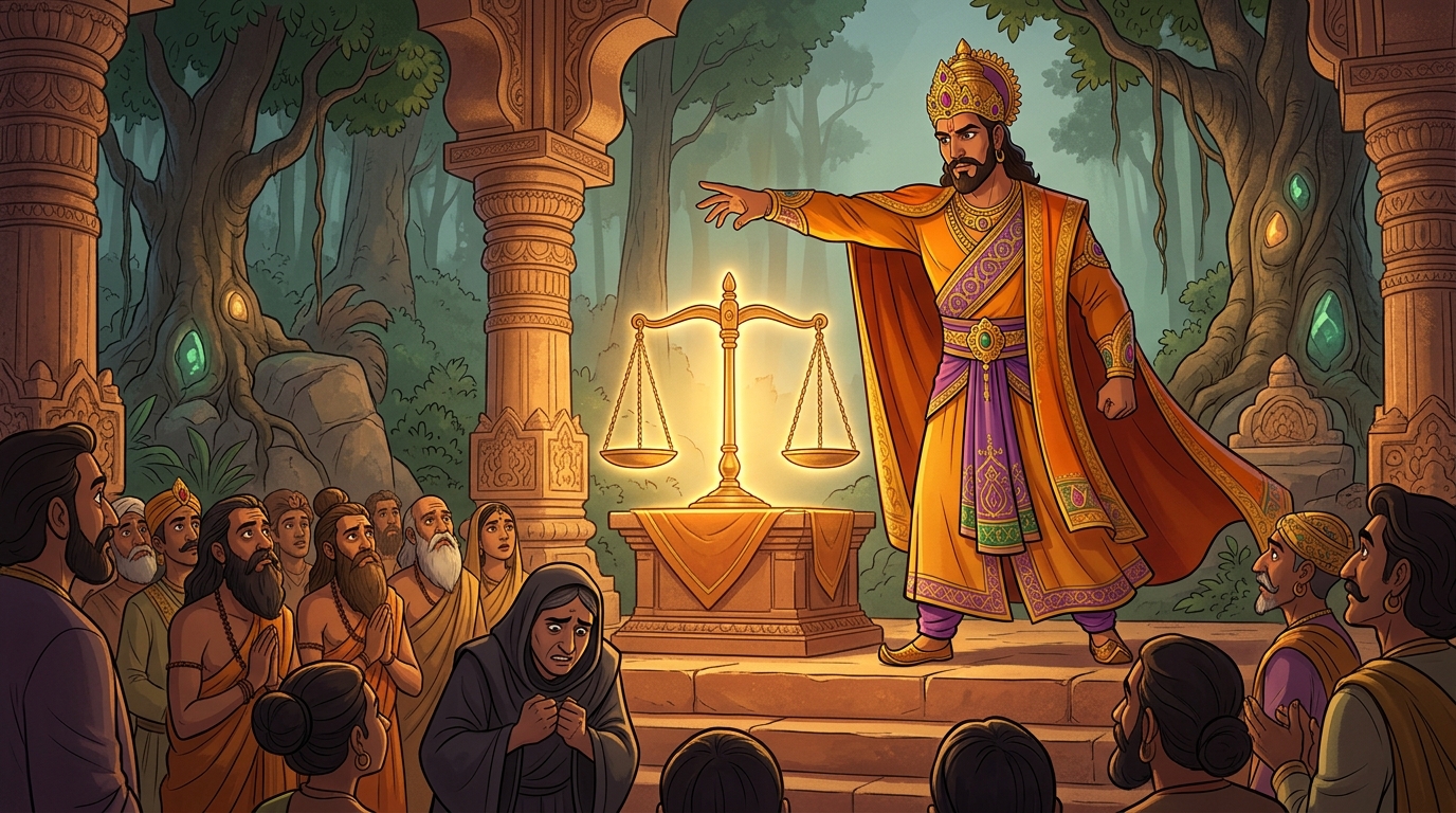 Vikramaditya proclaims: 'We shall perform the Vedic Trial of Truth (Dharma-Tula)!'