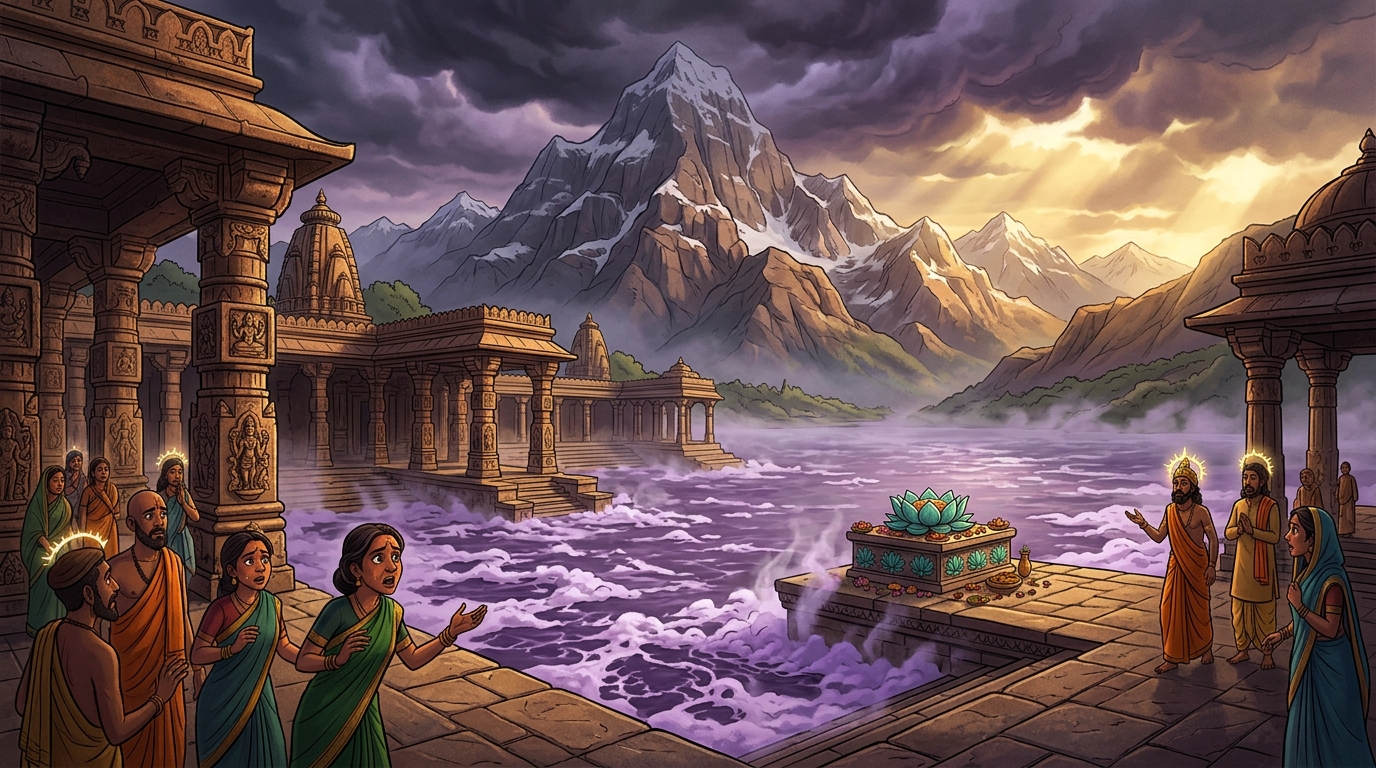 At the foot of Mount Nilgiri, a sacred pilgrimage lake foams with lethal purple venom