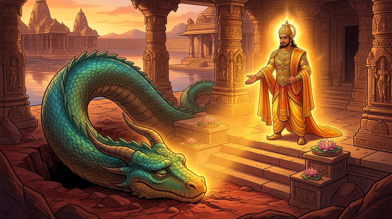 Humbled by the Emperor's aura, the serpent drake bows and retreats peacefully