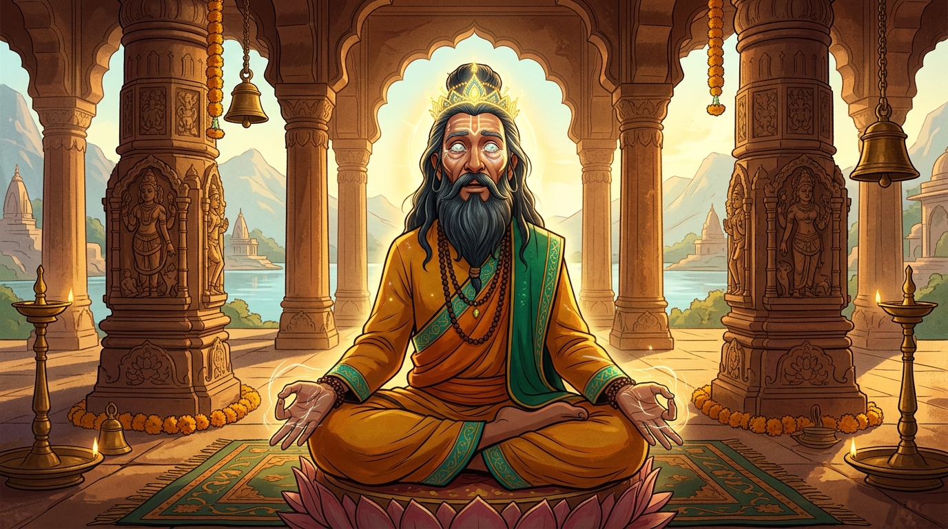 Instantly, the sage's blindness vanishes, his skin becomes young, and divine vision opens