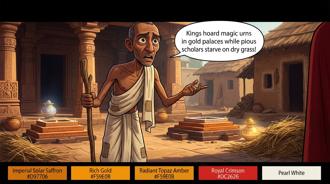 Devasvami complains to the disguised king about royal hoarding