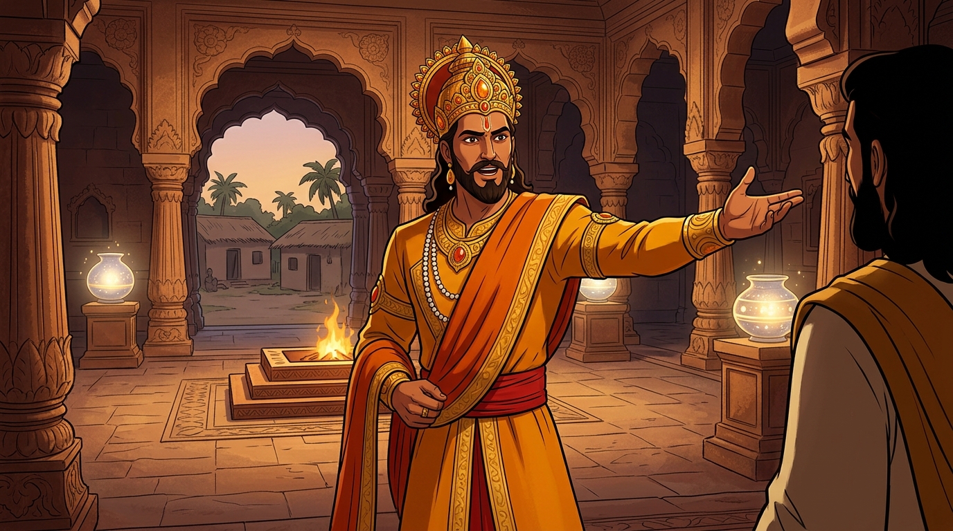 Devasvami gazes between the two artifacts in overwhelming turmoil