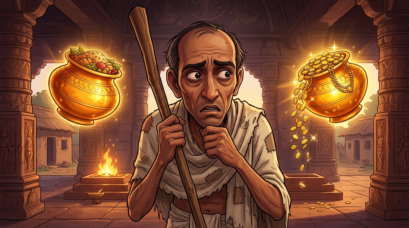 Vikramaditya smiles warmly: 'Take both artifacts to your cottage tonight; choose tomorrow!'