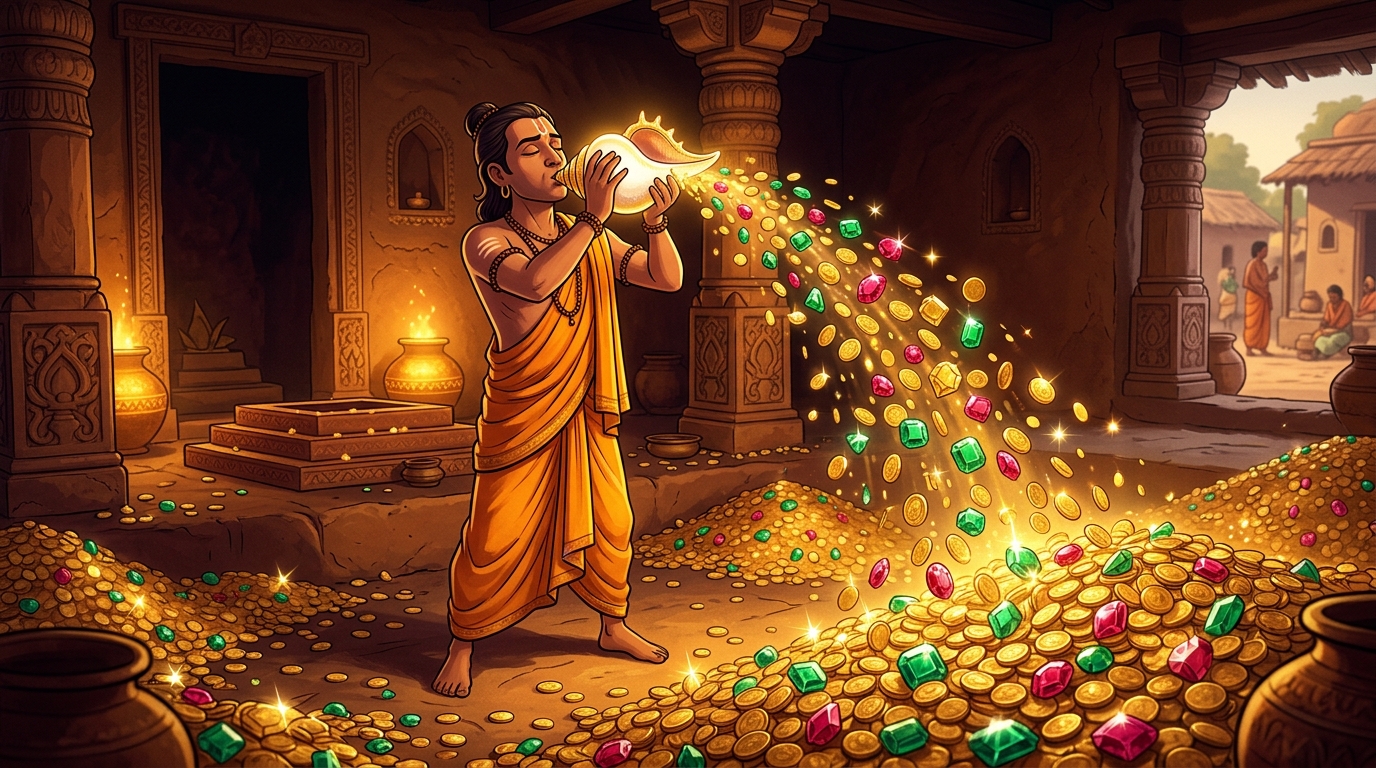 At dawn, Devasvami returns to court with head bowed in deep distress
