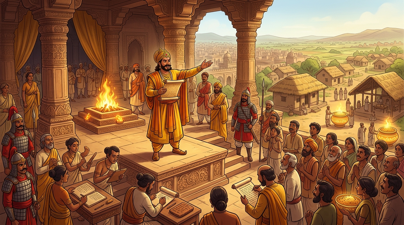 King Bhoja issues royal proclamations establishing free Annakshetras in every city