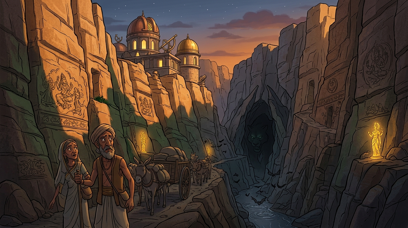 Entering a deep rocky canyon where a bloodcurdling predator roar echoes off the walls