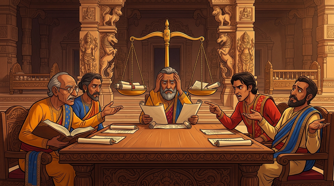 The royal ministers and chief magistrates debate in complete paralysis