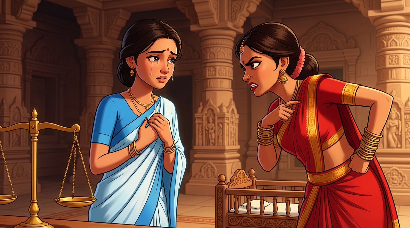 Vikramaditya notices Gunavati's hands trembling with genuine fear for the child