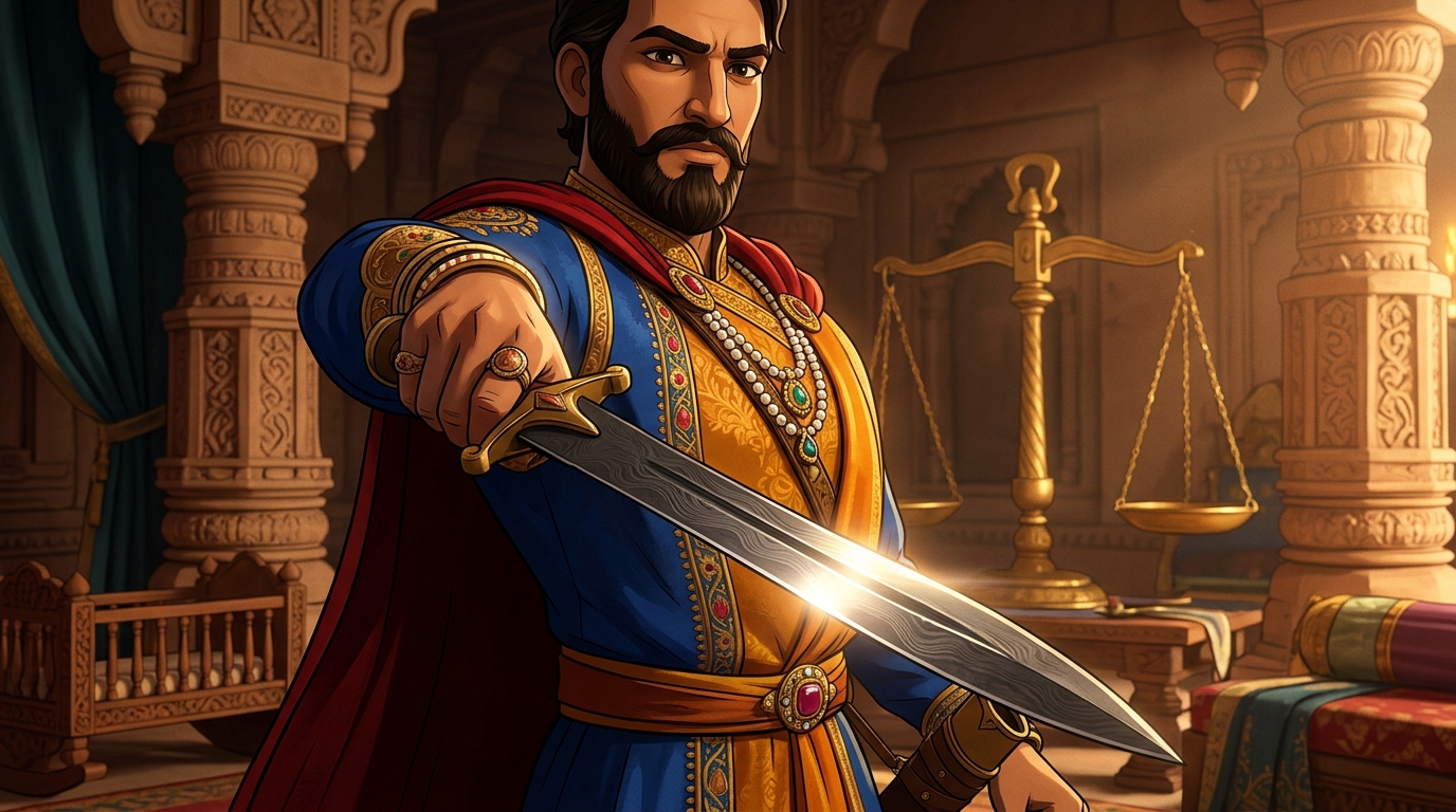 Vikramaditya draws his razor-sharp Wootz steel execution sword
