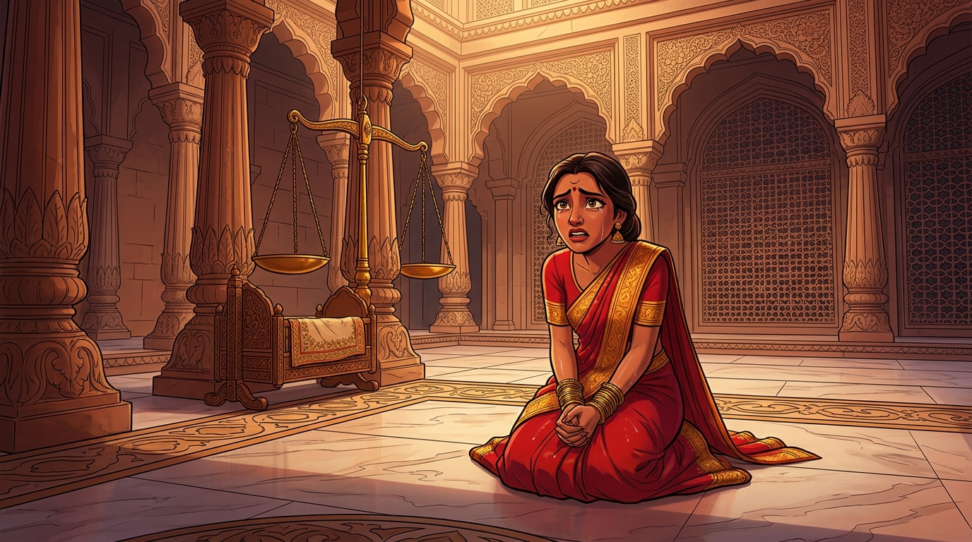 Nurse Rambha collapses to the marble floor in trembling guilt, confessing her plot
