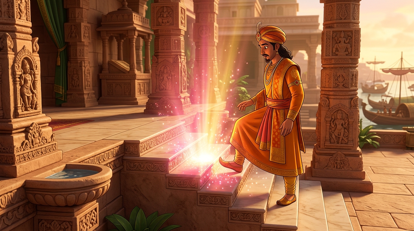 The marble dais erupts with brilliant lotus-pink and golden radiance
