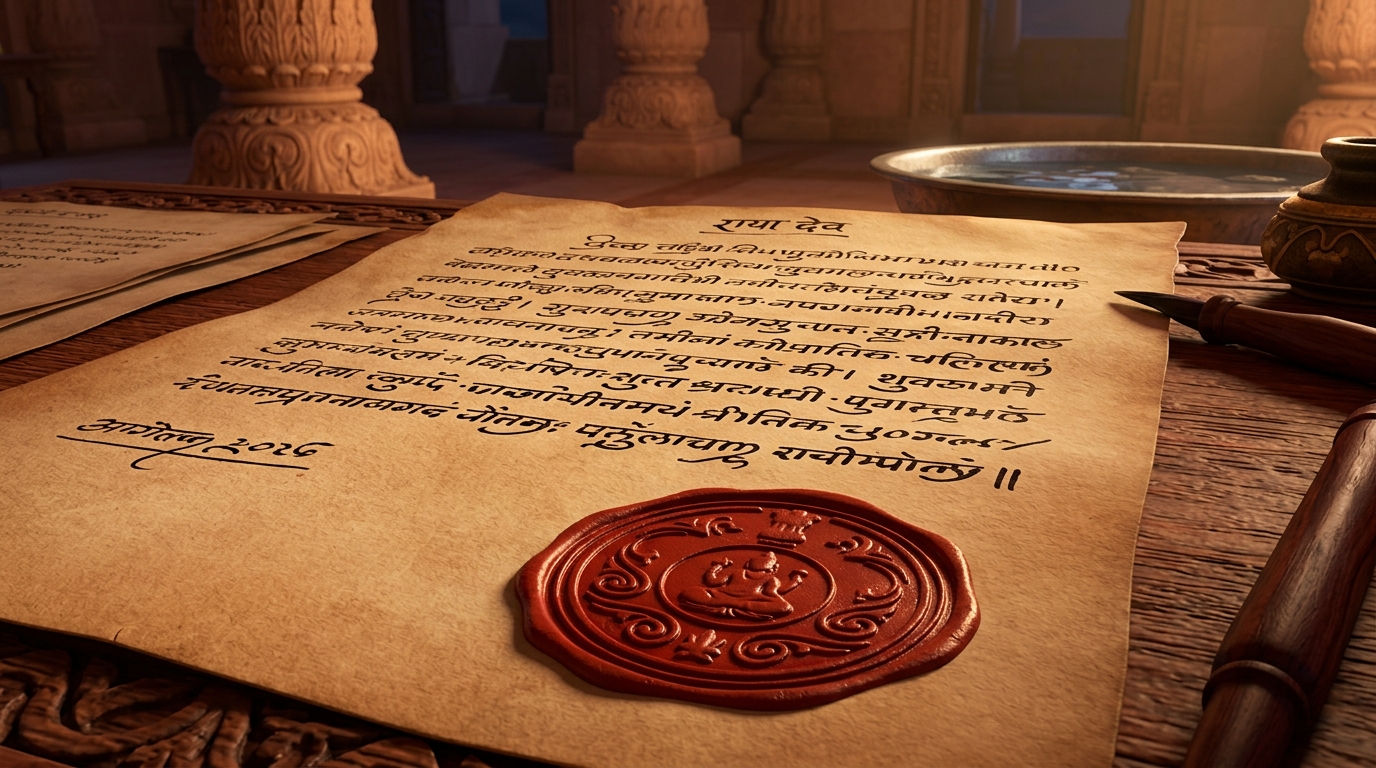 Close-up of the official royal document showing dark ink and vermilion seal