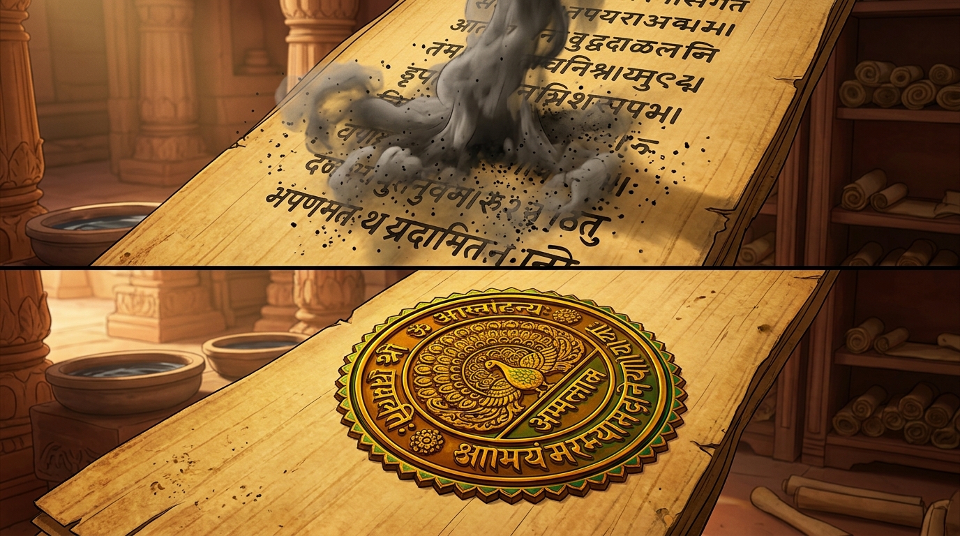 The commercial clerk ink instantly dissolves into grey murky clouds while the seal remains dark