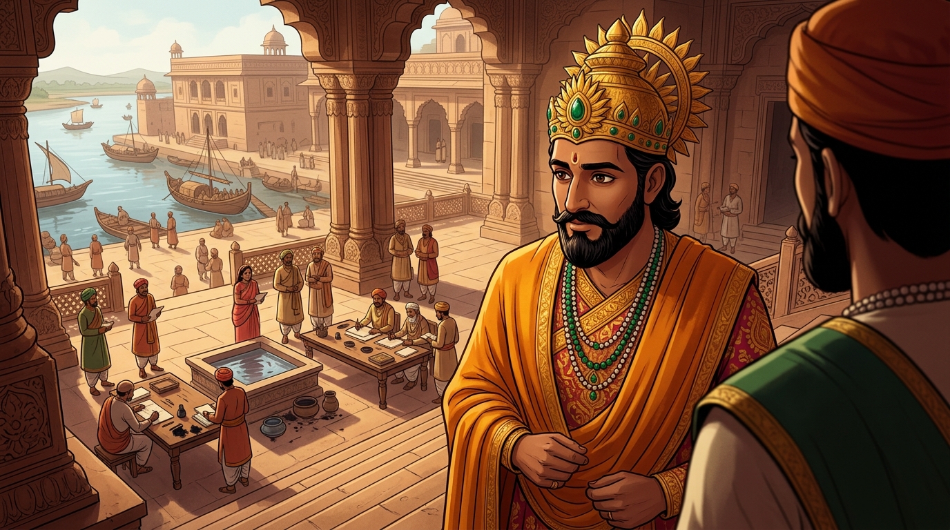King Bhoja steps down from the tenth step, ordering anti-corruption verification archives established