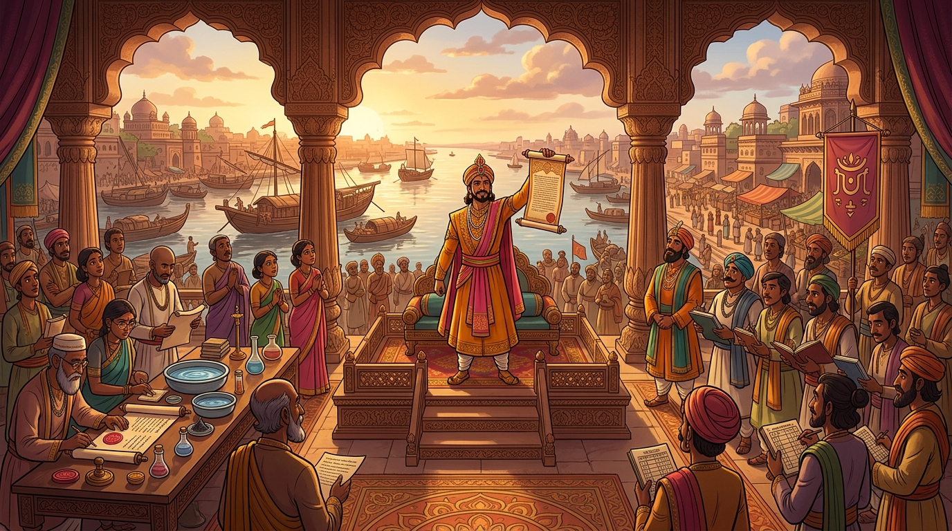 King Bhoja issues royal proclamations establishing independent auditor guilds