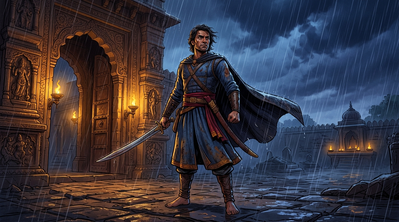 Through scorching sun and freezing monsoon downpours, Viravara stands guard with unsheathed sword