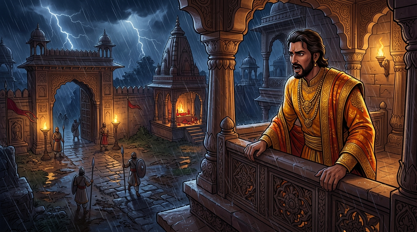 Vikramaditya calls down into the tempest: 'Who is on guard at the gates tonight?'