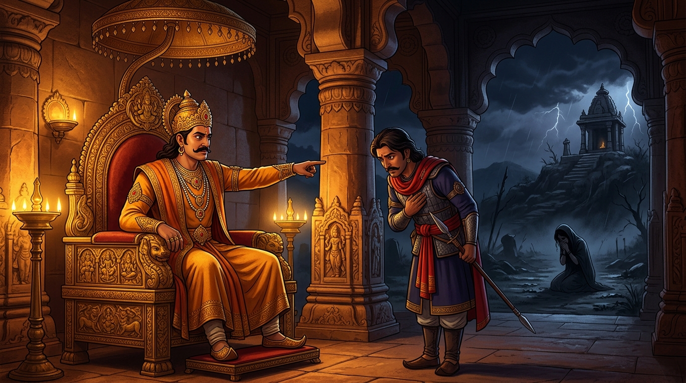 Vikramaditya commands Viravara to investigate the weeping woman in the wilderness