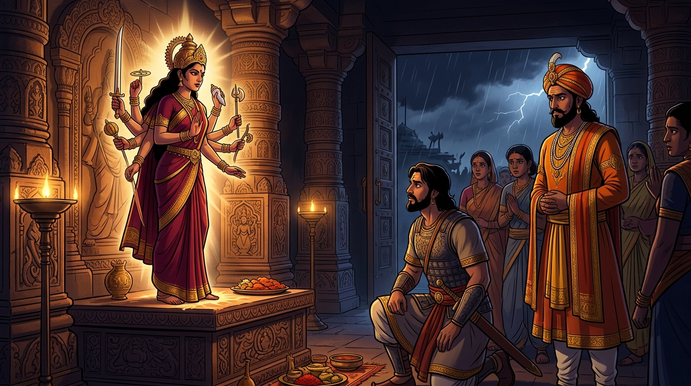 The Goddess reveals: 'If a pure warrior sacrifices his firstborn son upon the altar of Mother Chandi tonight!'