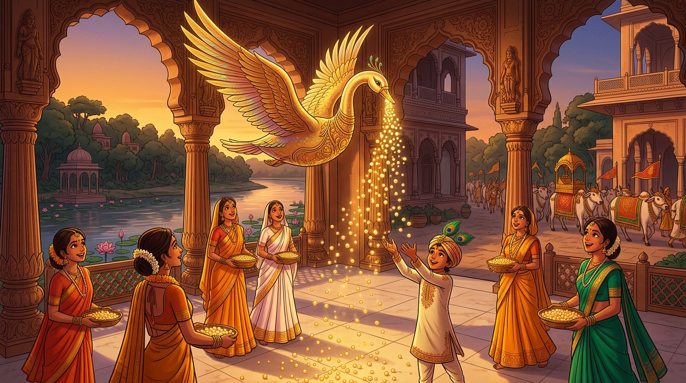 Every dawn and dusk, the Golden Swan fills the palace corridors with Vedic chants and golden pearls