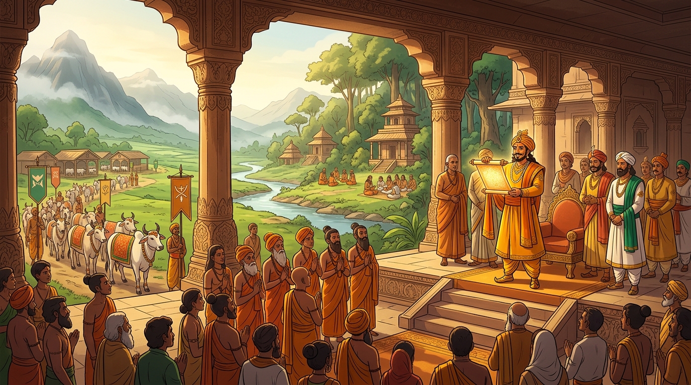 King Bhoja issues royal edicts granting tax-free pastures and Gaushalas