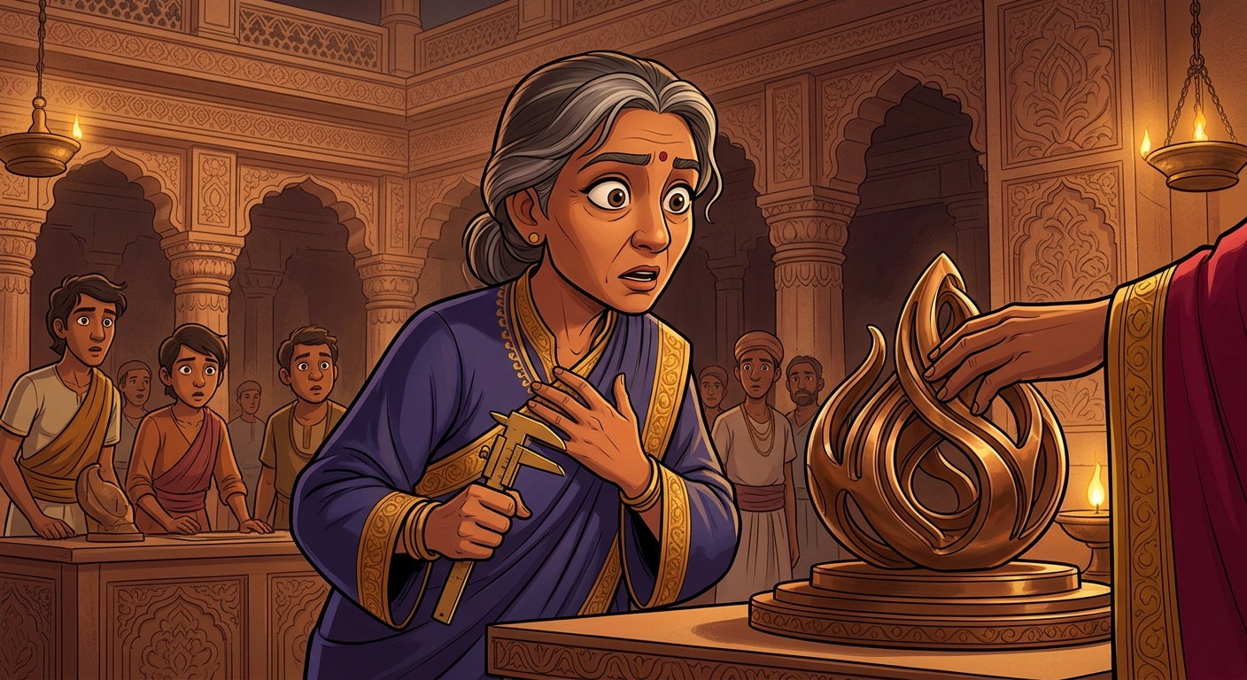 Master Sculptor Maya-Shilpi watches with wide eyes in astonishment
