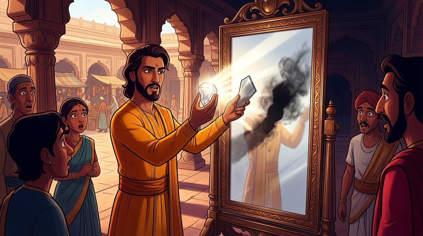 Vikramaditya explains: 'A true diamond reflects blinding white solar fire; fake glass casts black smoke shadows!'