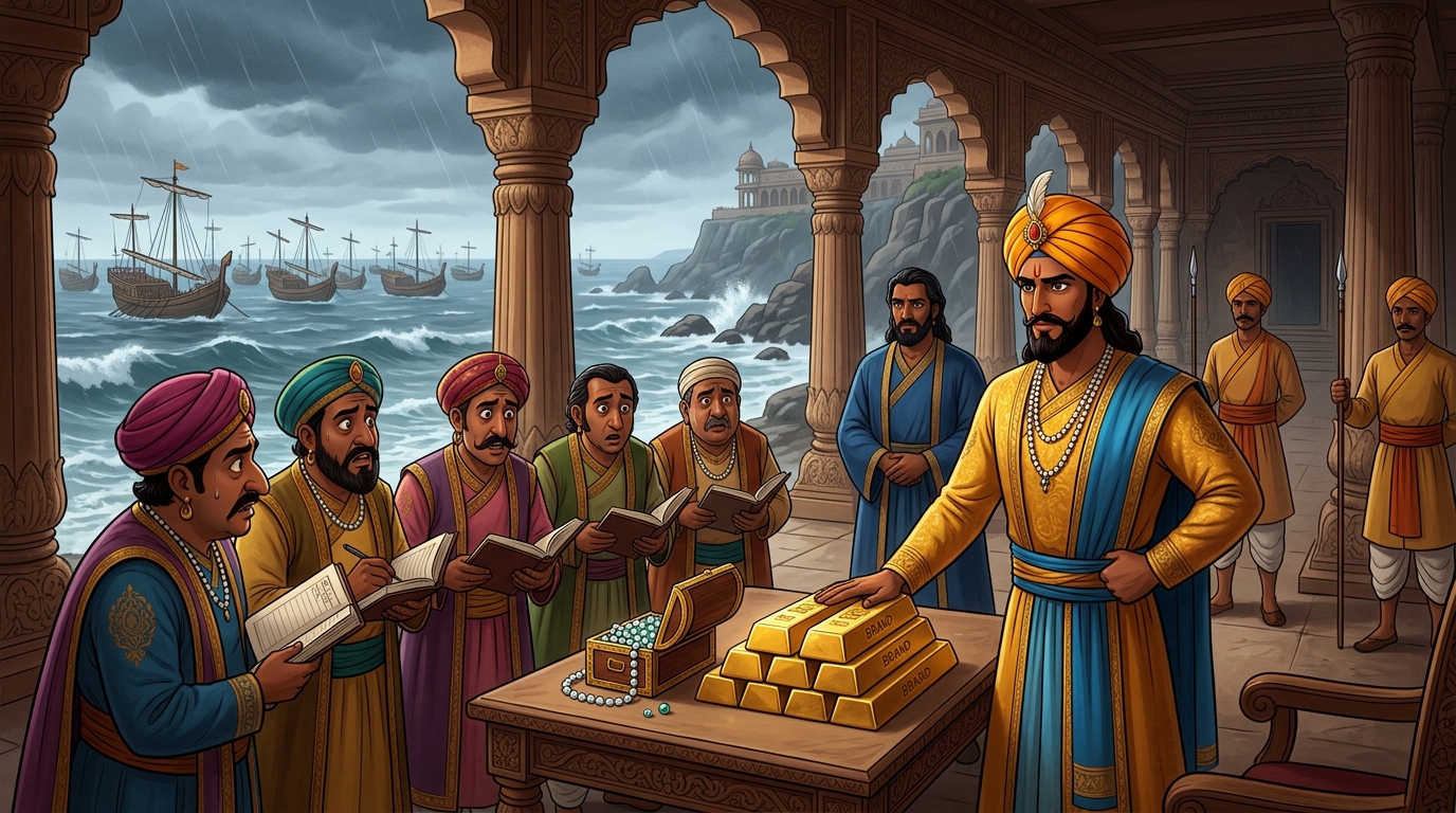Vikramaditya purchases the entire fleet of forty oceanic pearl barges with state gold