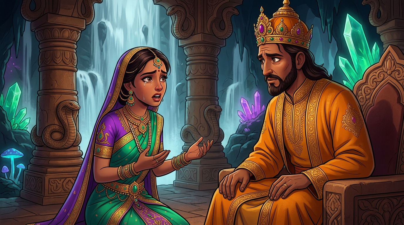 The princess tells the Emperor how Asura warlord Shankhachuda conquered Patala Loka