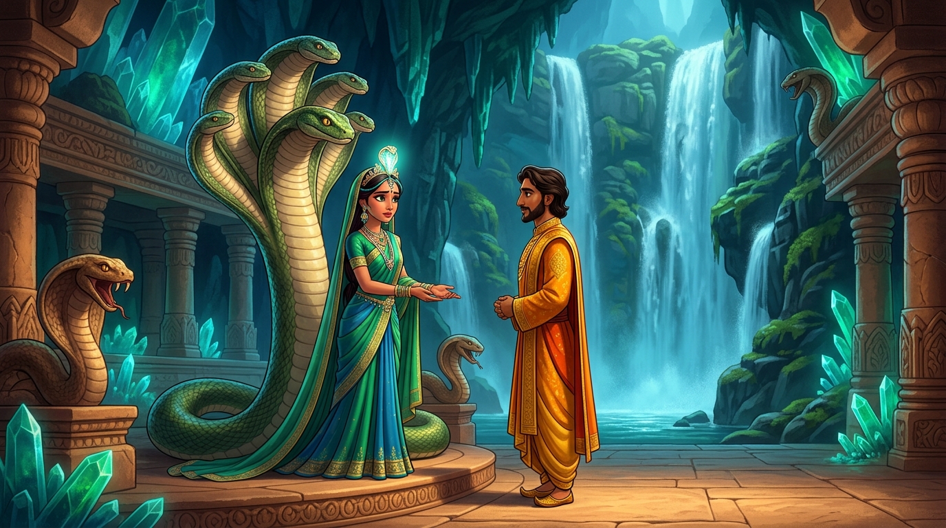 King Vasuki offers Princess Kumudvati's hand in royal marriage