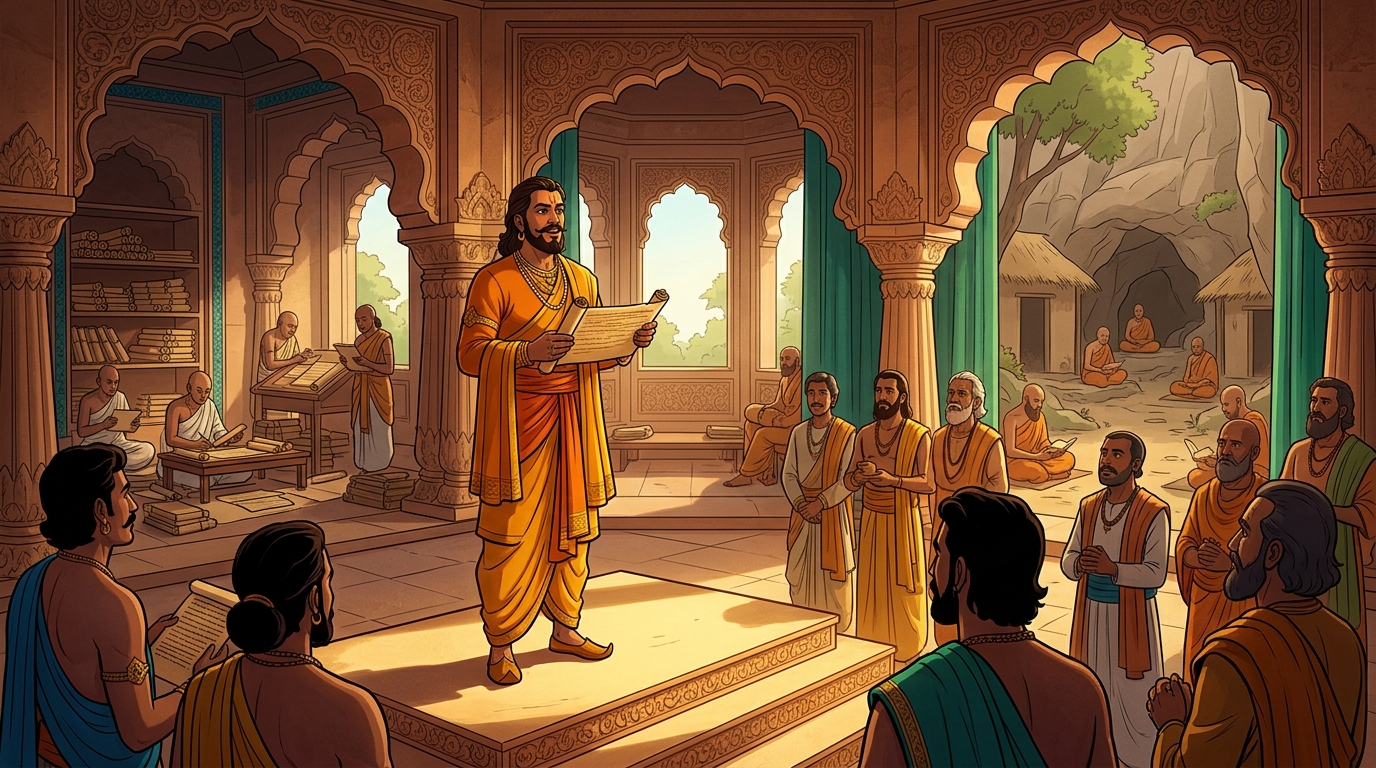 King Bhoja issues royal proclamations establishing free endowments for rural gurukuls