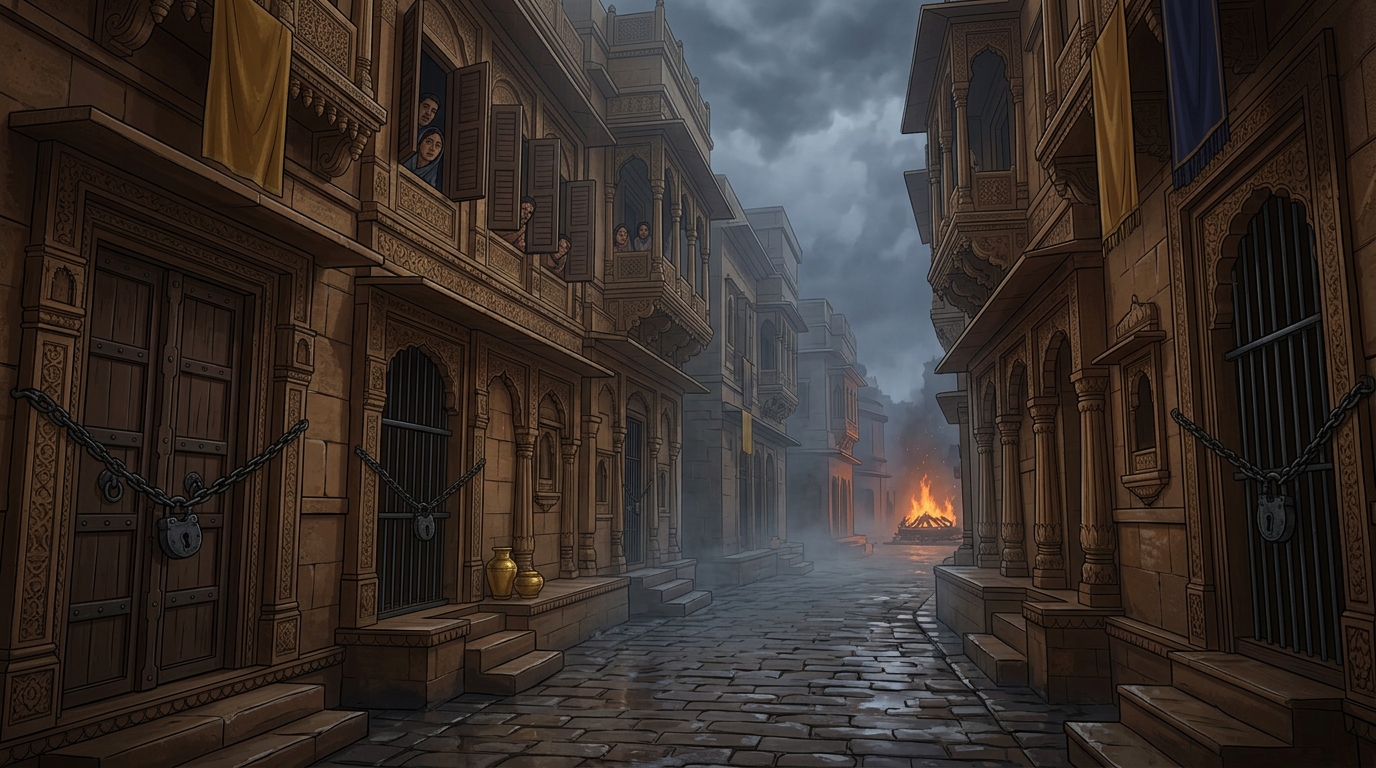 The city streets are completely deserted, doors locked with heavy iron chains