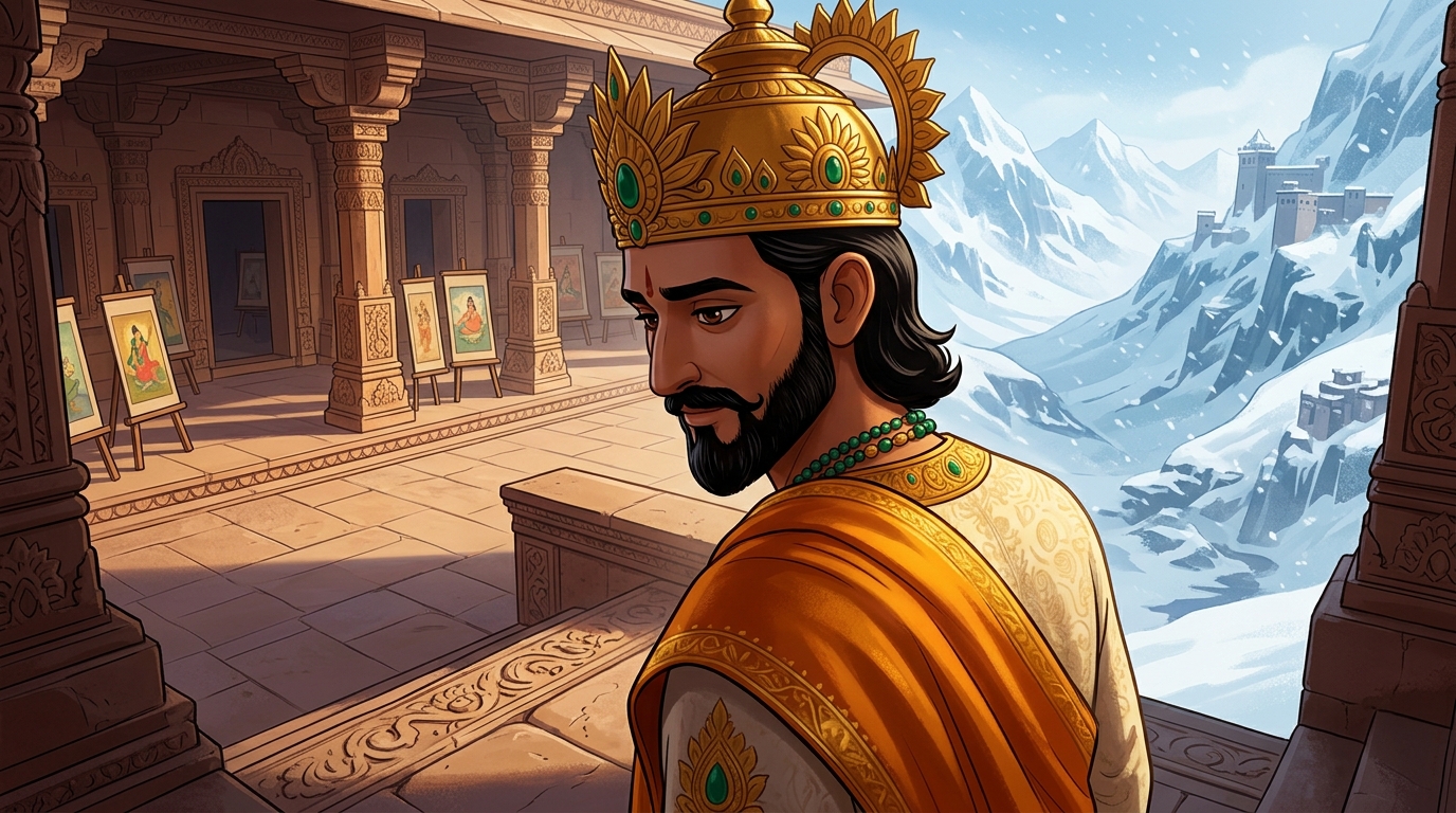 King Bhoja steps down from the nineteenth step, ordering border defense shelters established