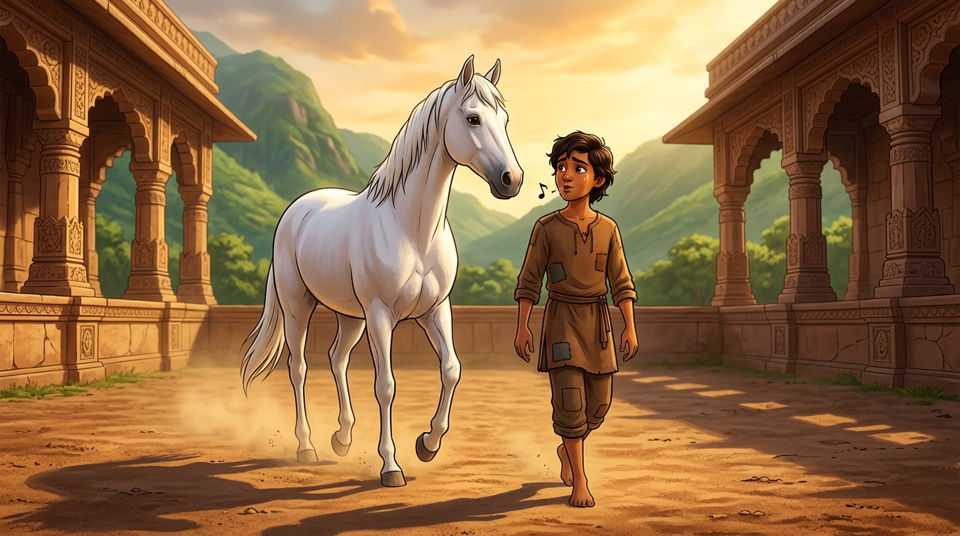 Stable-boy Somaka steps barefoot into the arena, whistling a gentle village melody