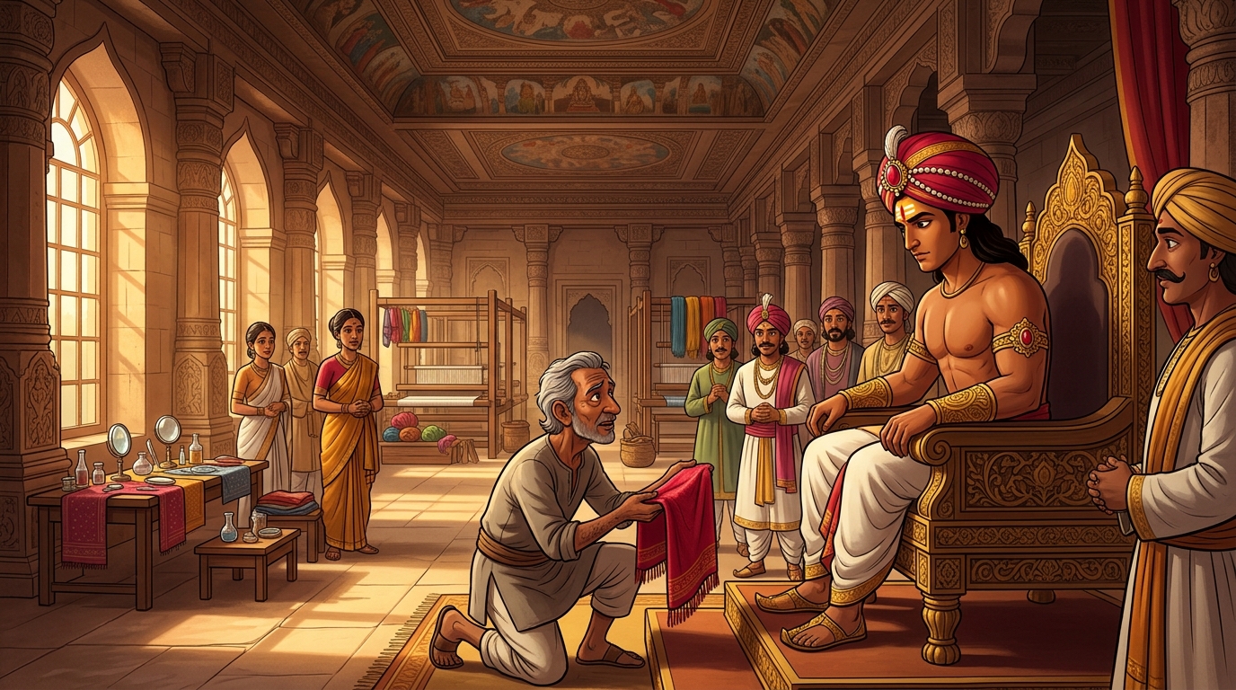 In the grand audience hall of ancient Ujjayini, Vikramaditya presides over a petition