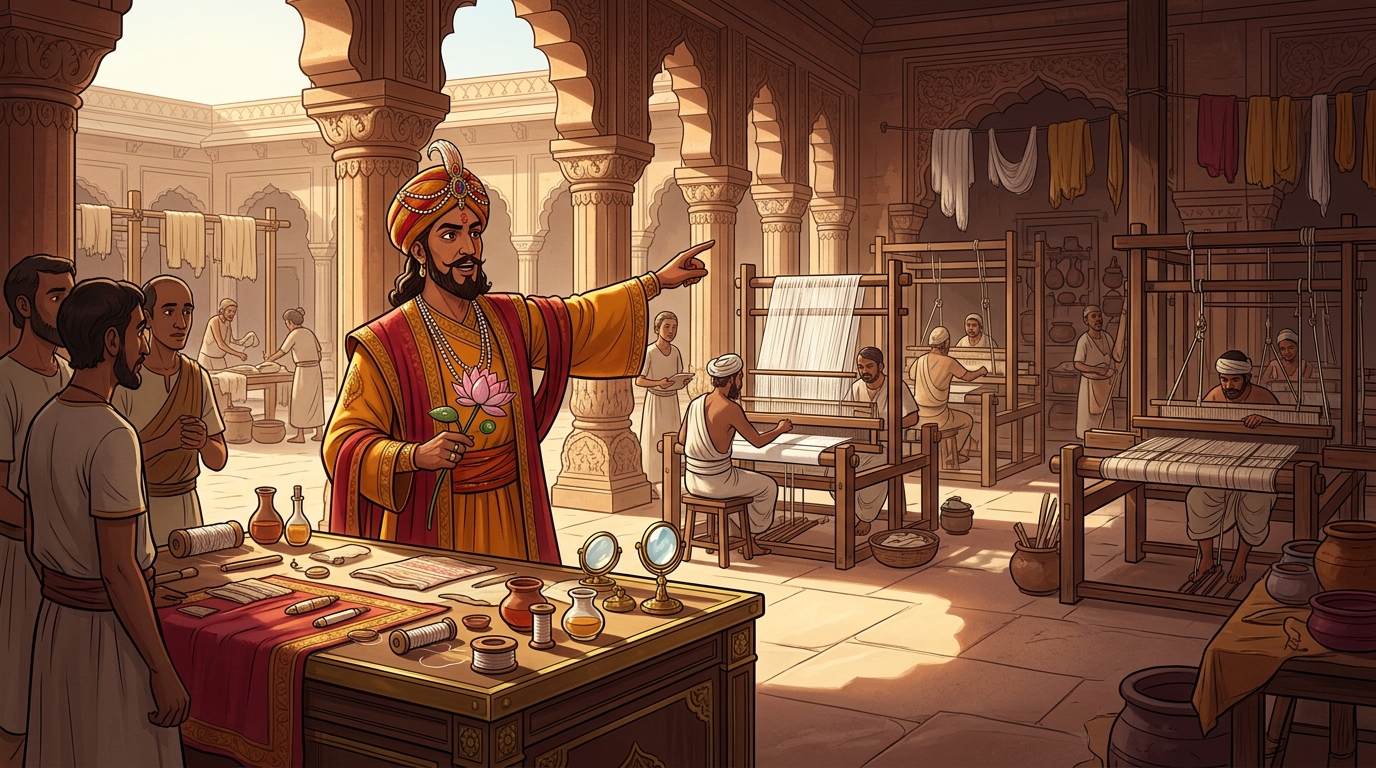 Vikramaditya explains textile science: 'Commercial looms use starch gums, but a master spins with lotus dew!'