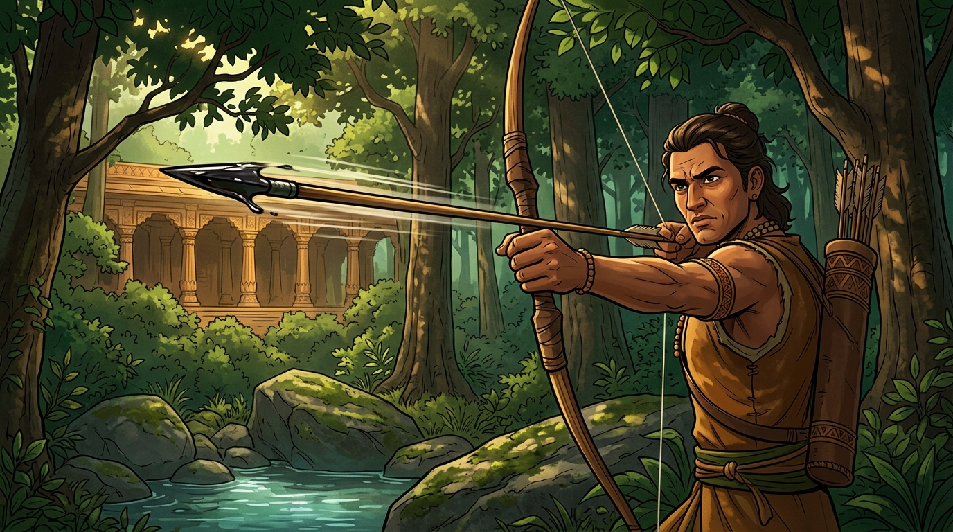 The hunter lets fly the deadly poisoned arrow with a sharp twang